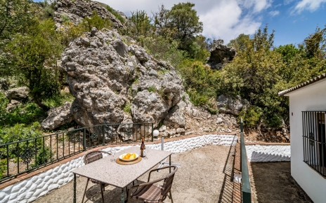 Outdoor terraces built at the foot of the mountains
